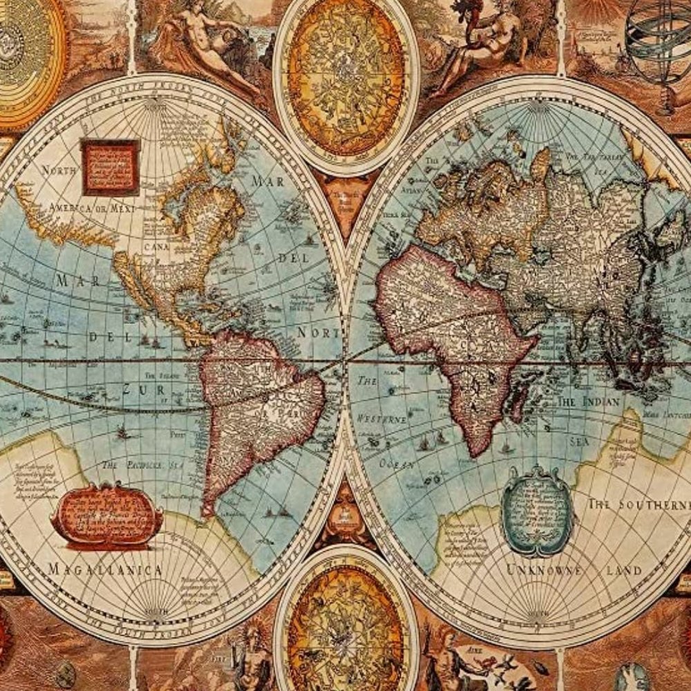 Old World Map Geography Theme Historic Grunge Illustration Shower Curtain New